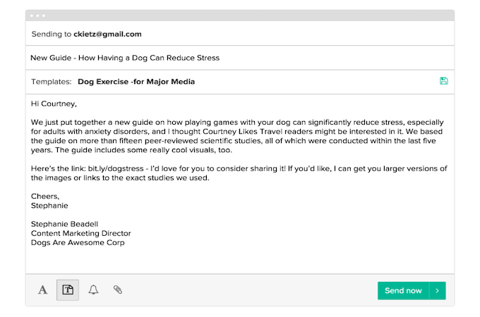 Screenshot of an email for backlinking through BuzzStream.