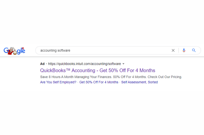 Screenshot of a Google Ads copy for the search term "accounting software"