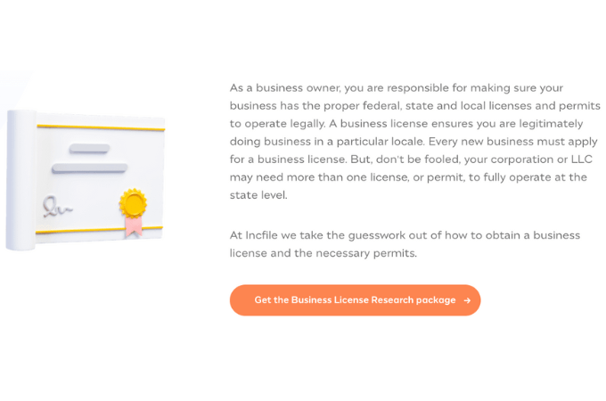 Screenshot of IncFile's Business License page