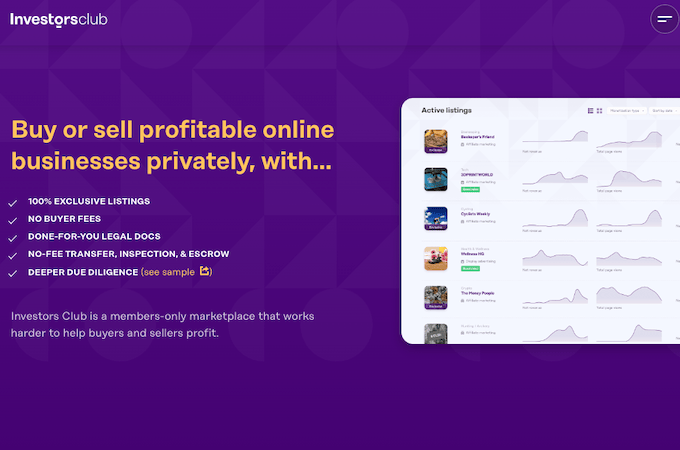 Screenshot of Investors Club home page.