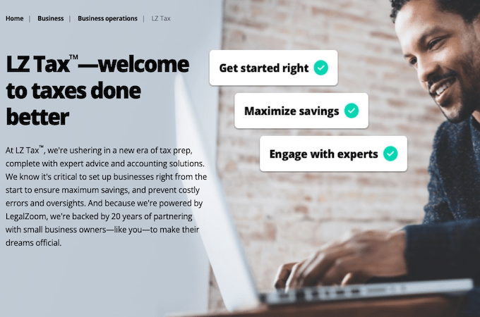 Screenshot from LegalZoom LZ Tax webpage