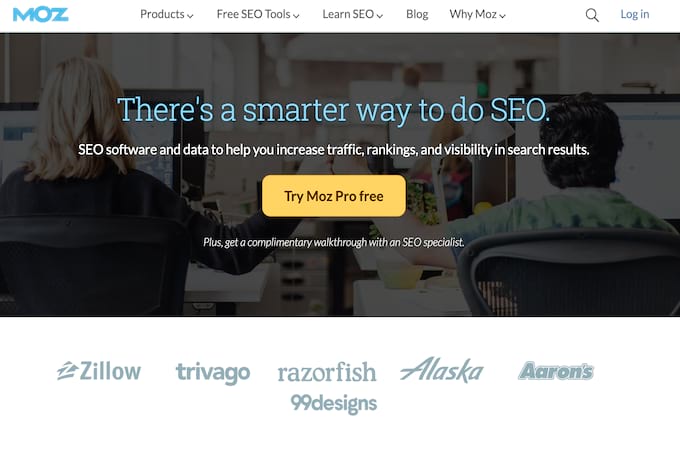 Screenshot of Moz home page.