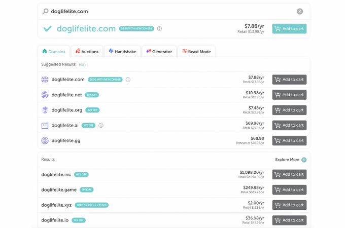 Screenshot of Namecheap's domain search tool.