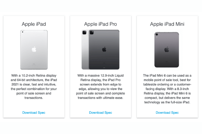 Screenshot of Apple iPads that can be used with Revel POS