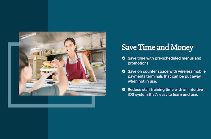 Screenshot of TouchBistro webpage with headline that says, Save Time and Money