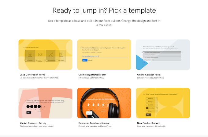 Examples of customizable Typeform forms templates