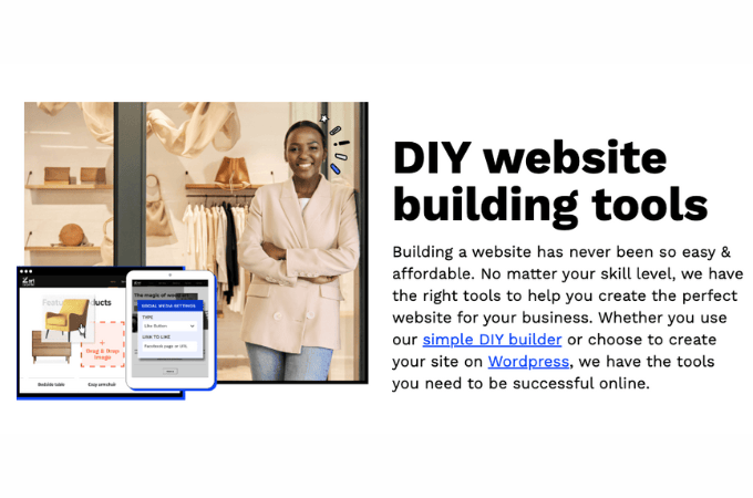 Screenshot from web.com of their DIY website building tools web page.