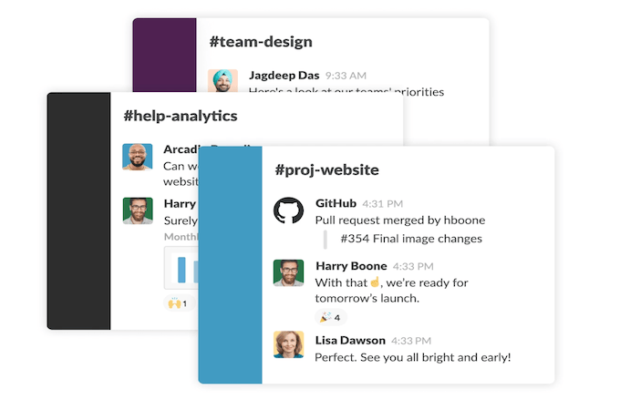 Screenshot of Slack's features - channels web page.