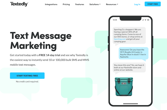 Screenshot of Textedly's home page.