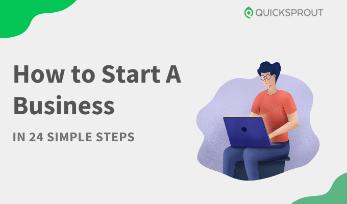 how to start a business on an image with a person on a laptop
