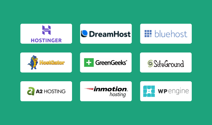 Company logos for our best web hosting companies reviews
