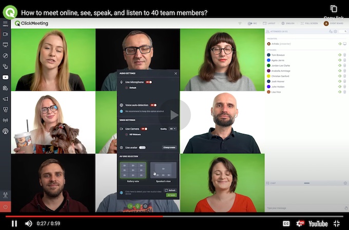 Screenshot of a video meeting on ClickMeeting.
