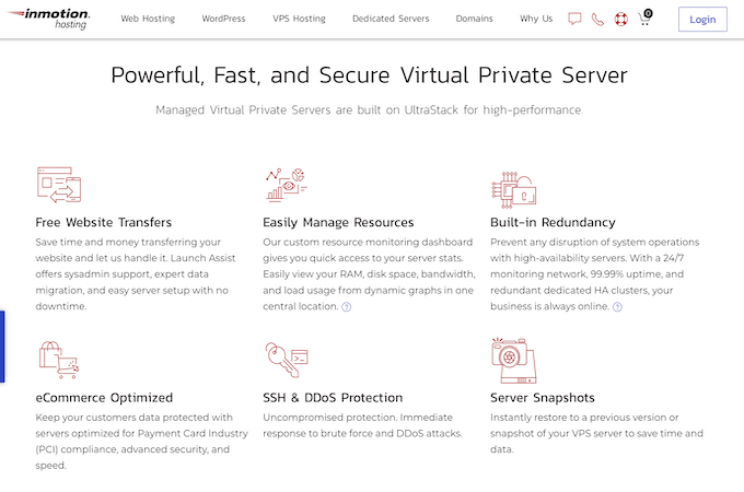 InMotion virtual private server features