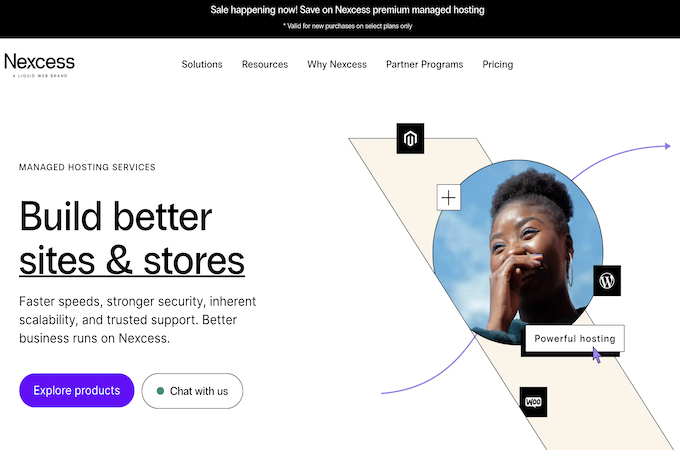 Nexcess homepage for sites and stores