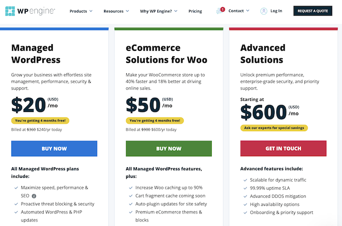 WP Engine pricing page