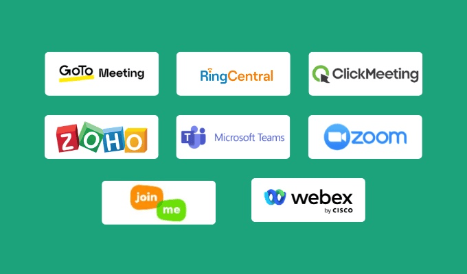 Brand logos for the eight best video conferencing services - quicksprout.com's review.