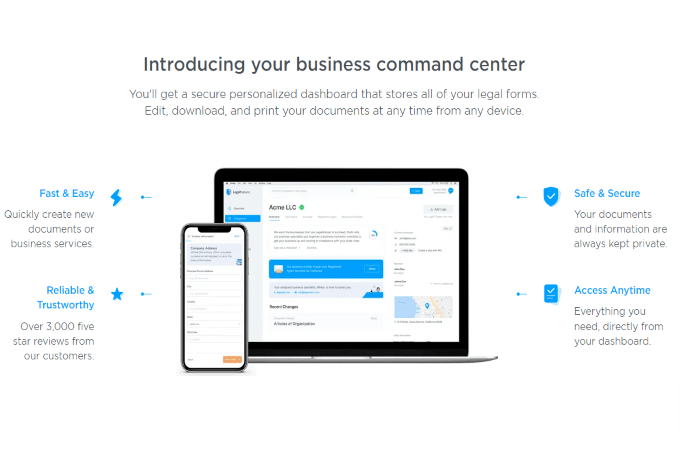 Screenshot of LegalNature's business command center webpage