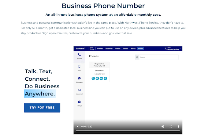 Northwest Registered Agent's Business Phone Number webpage