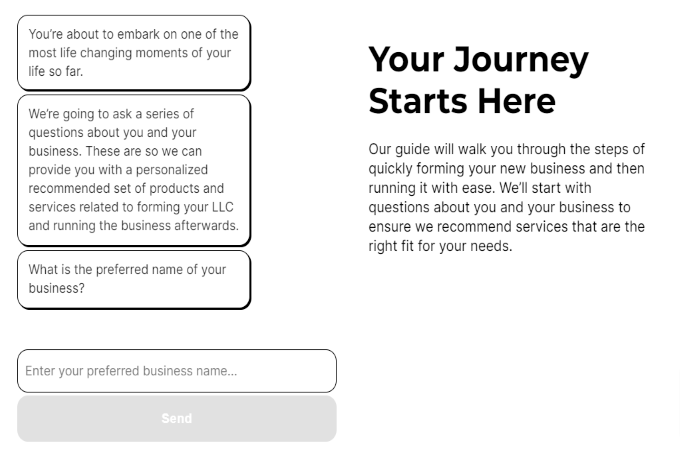 ZenBusiness guided setup webpage