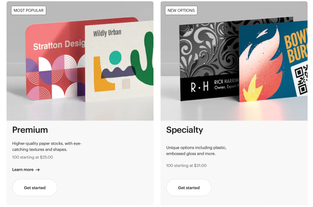 Vistaprint specialty and premium card printing options