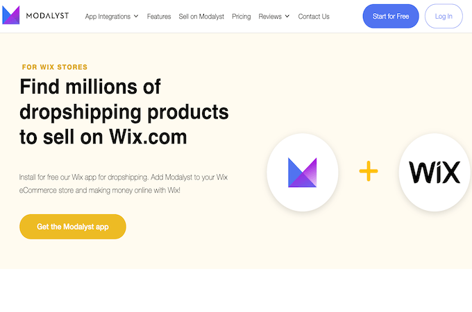 Modalyst for Wix landing page highlighting the platform integrations