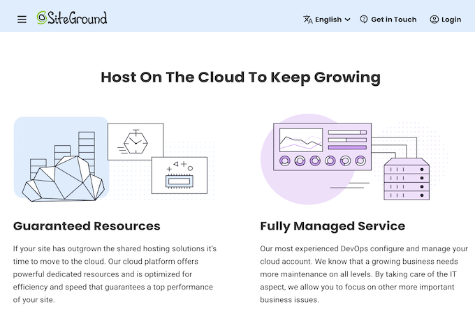 Screen shot of SiteGround's managed cloud hosting page