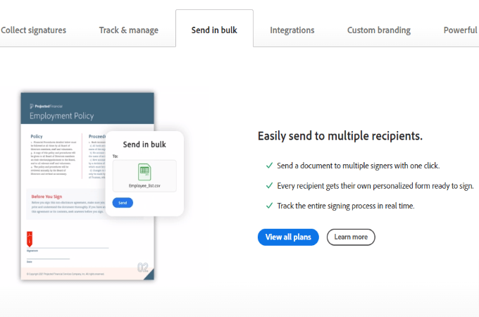Adobe Sign bulk signatures