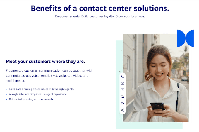 Screenshot of Nextiva contact center webpage