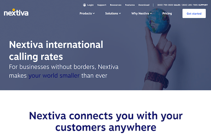 Nextiva international calling webpage