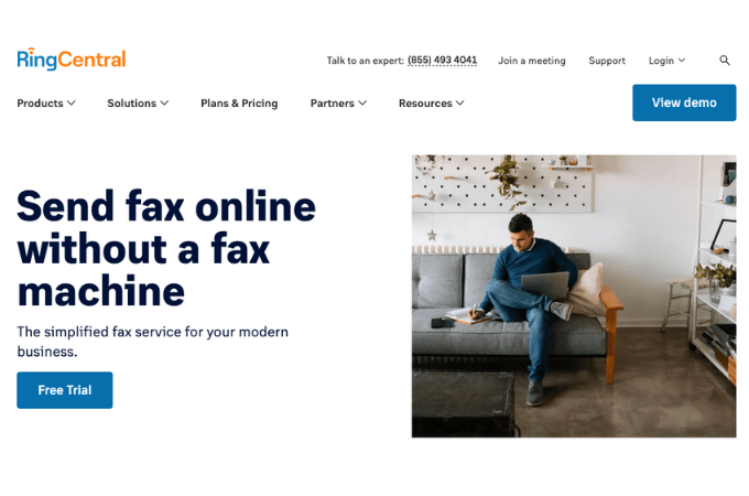 RingCentral Fax homepage