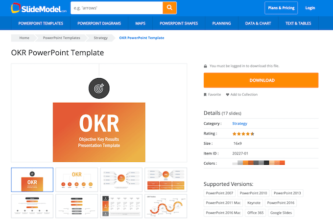 Example of SlideModel's PowerPoint OKR Template