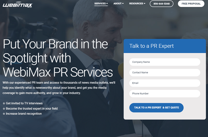 WebiMax public relations services page
