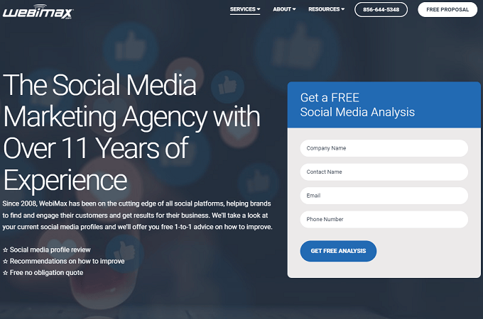 WebiMax social media marketing webpage