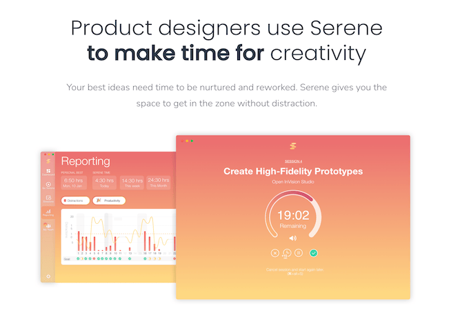 Serene being used for product design with a running timer for high-fidelity prototypes
