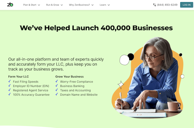 Checklist of reasons to choose ZenBusiness from the ZenBusiness homepage