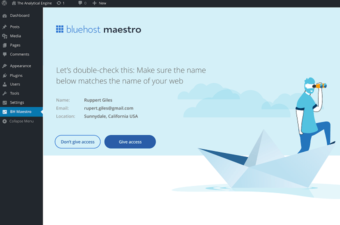 Example of Bluehost Maestro in WordPress dashboard