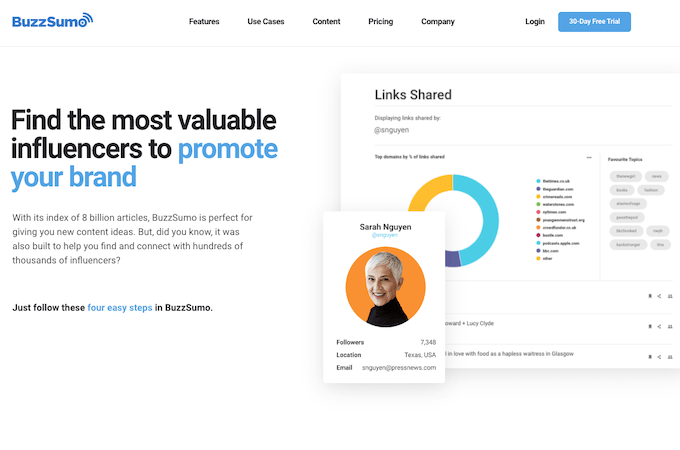 BuzzSumo landing page for finding influencers to promote your brand