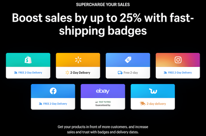 Seven of Deliverr's two-day shipping badges