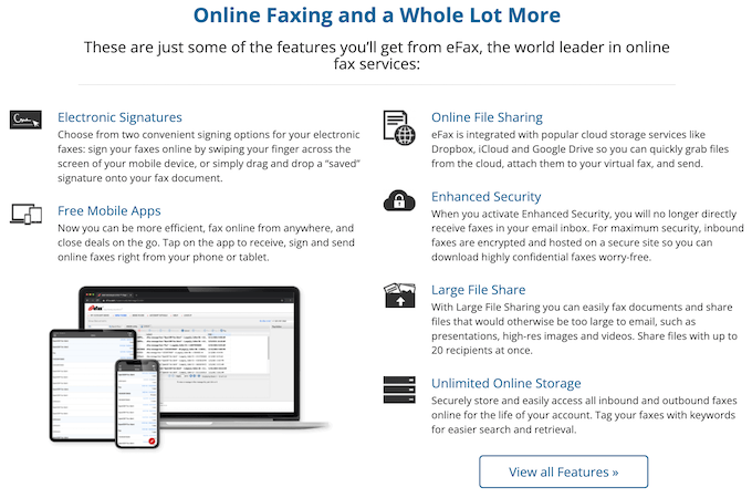 A list of eFax online faxing features