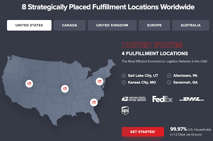 Map of Fulfillment.com fulfillment locations in the United States
