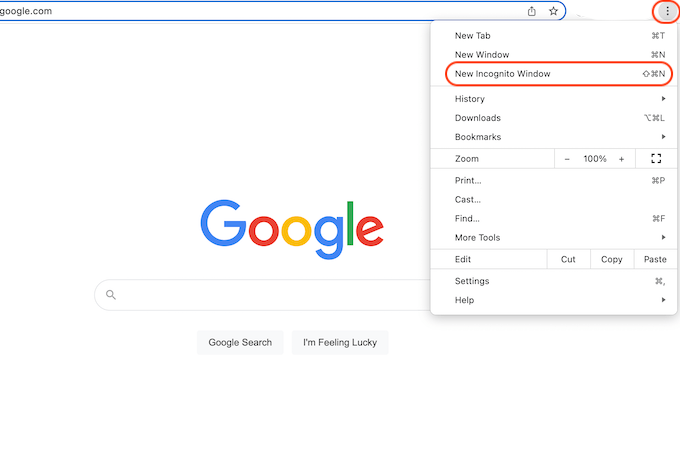 Example of Google Chrome search with three-dot menu displayed