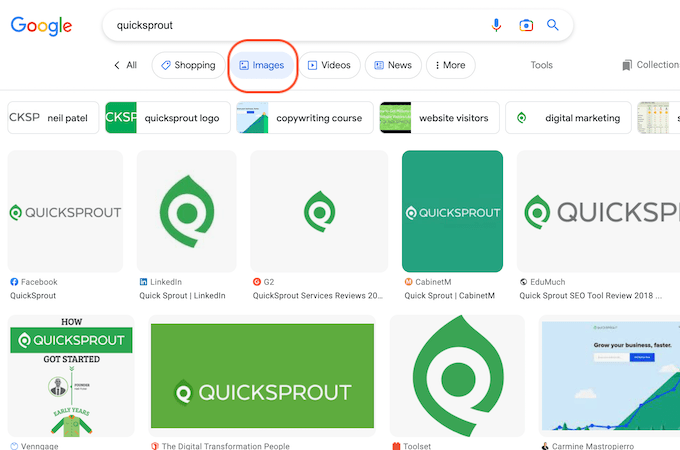 Google search results for Quick Sprout images