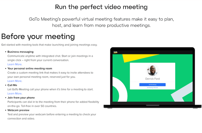 GoTo Meeting bullet list for what to do before a video meeting