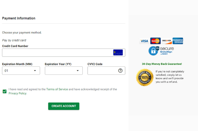 GreenGeeks credit card payment portal