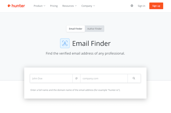 Hunter.io email finder and verification tool