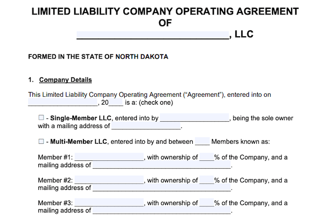 Example of a free online LLC operating agreement template