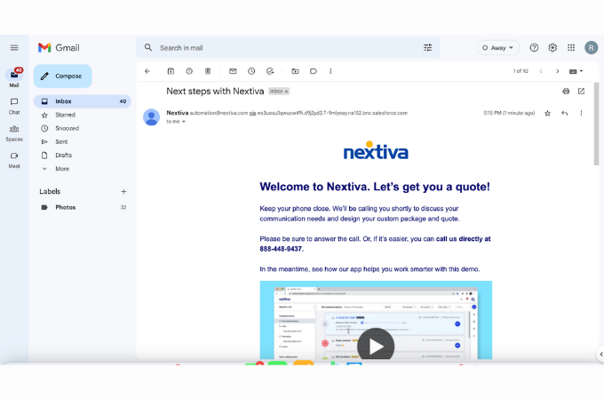 Nextiva's next steps email for providing you with a business phone service quote