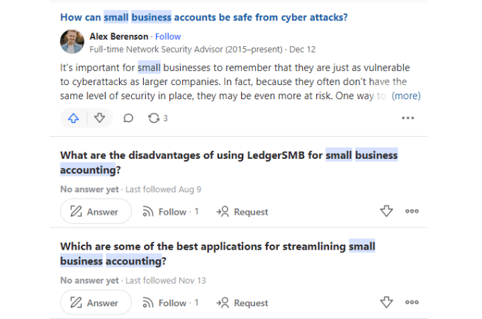 Quora search results for "small business accounting"