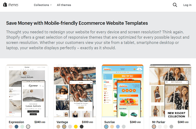 Shopify ecommerce website templates landing page
