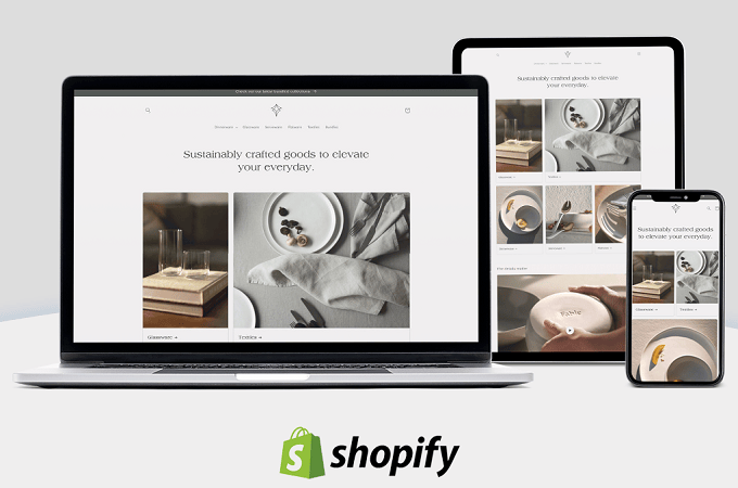Example of a mobile friendly Shopify website on a laptop, tablet, and smartphone